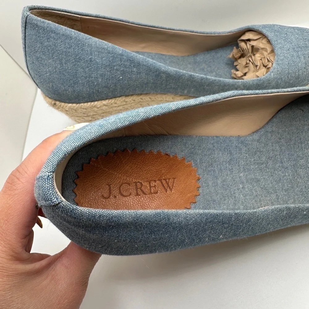 J.Crew Women’s Seville Espadrille Platform Wedge Canvas Light Blue Sz 9